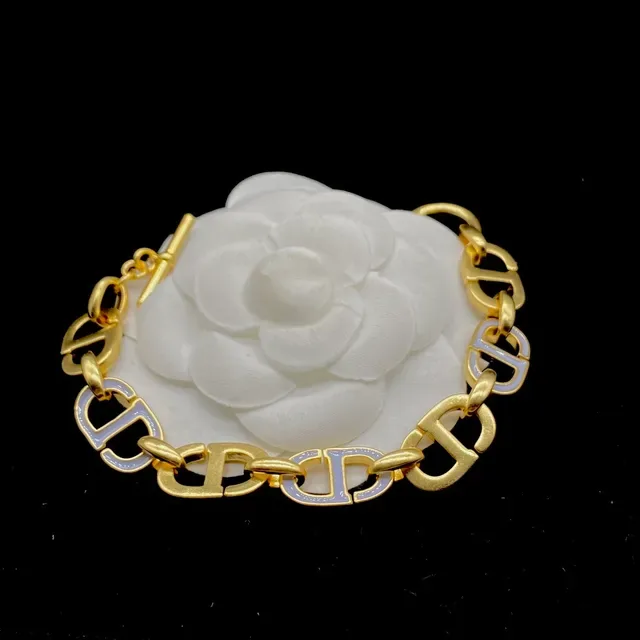 Dior Gold White CD-Link Chain Camellia Motif Necklace 3