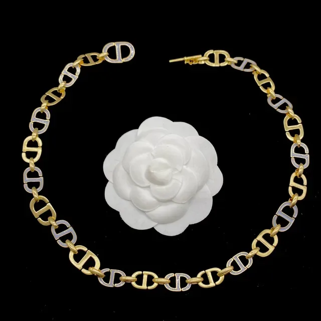 Dior Gold White CD-Link Chain Camellia Motif Necklace 4