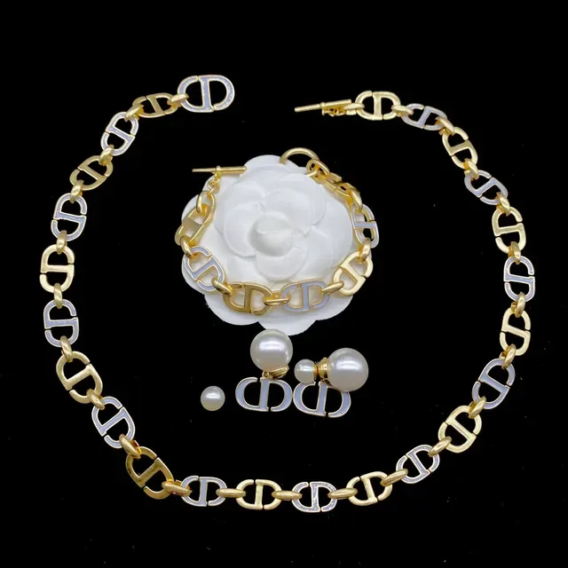 Dior Gold White CD-Link Chain Camellia Motif Necklace 6