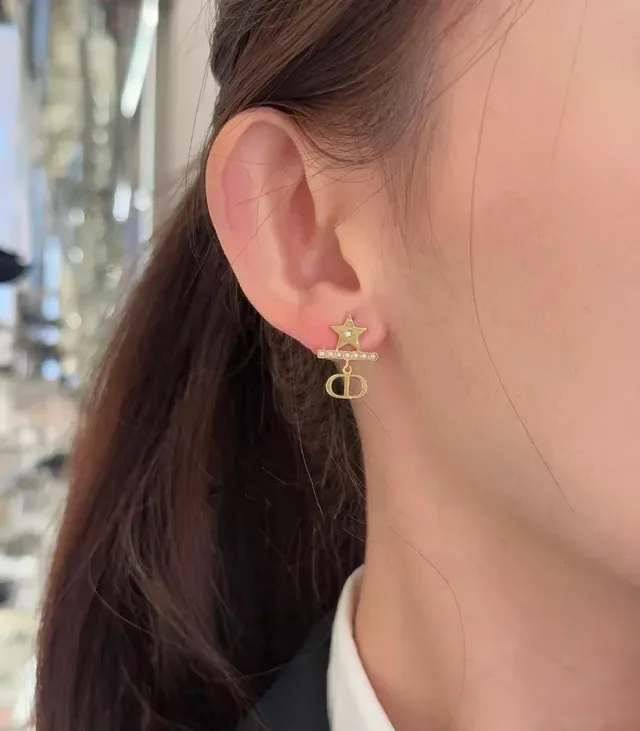 Dior Gold White Star-Shaped Earrings 3