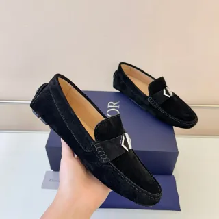 Dior J'Adior حذاء لوفر أسود فضي سويد مائل أجهزة معدنية