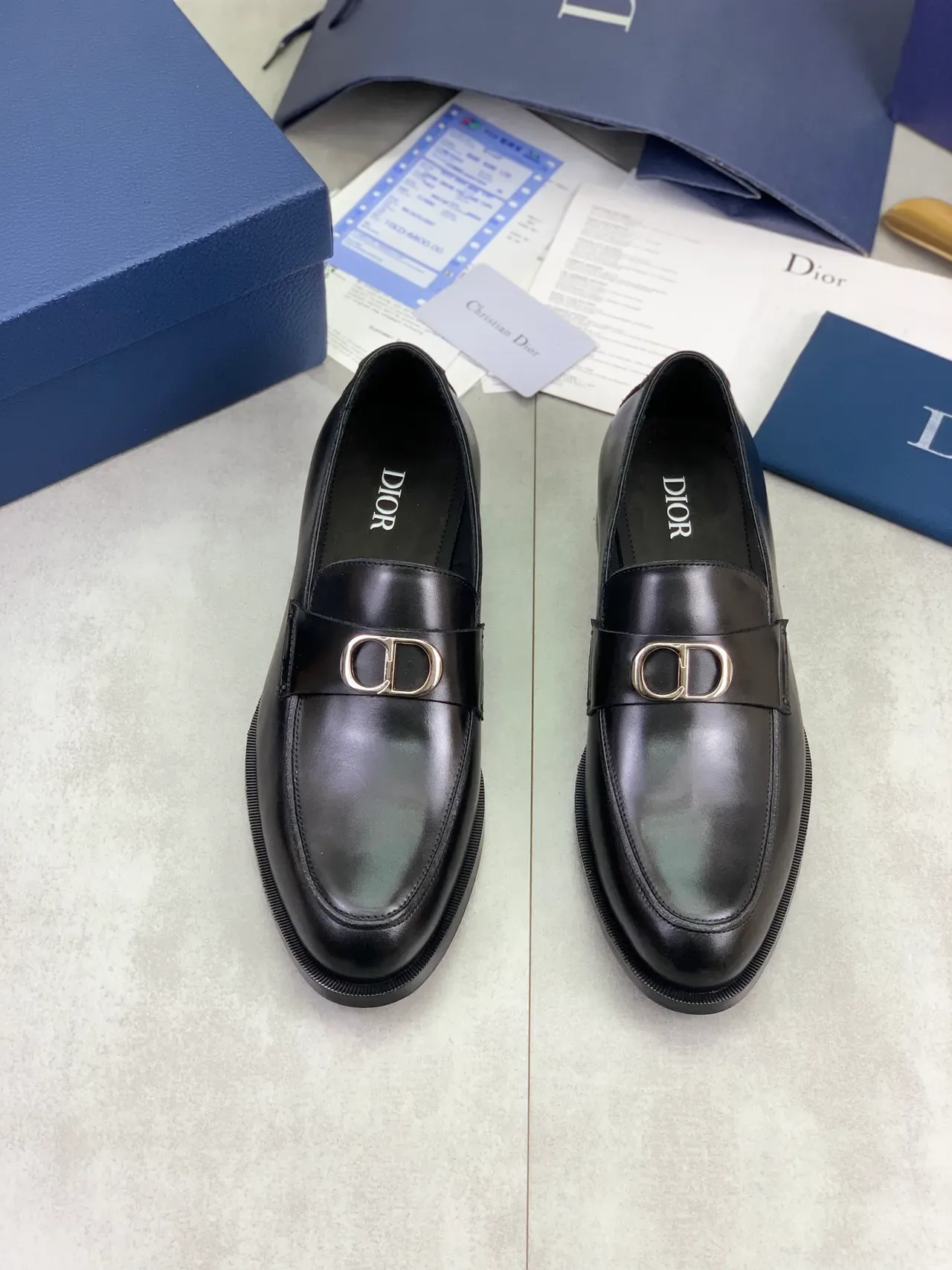 Dior লোফার কালো রূপা পলিশড চামড়া D বাকেল ধাতু স্ট্র্যাপ 5