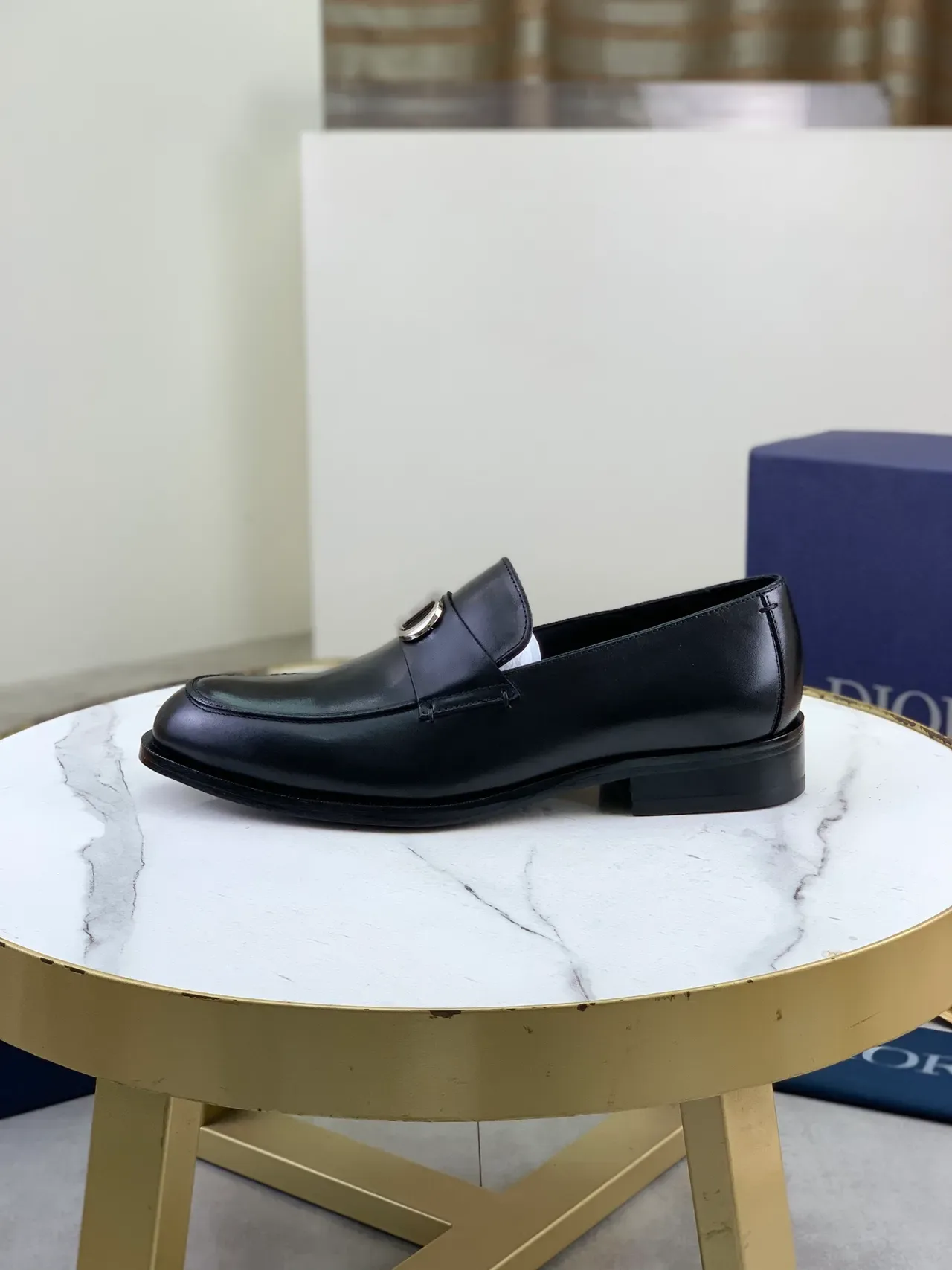 Dior লোফার কালো রূপা পলিশড চামড়া D বাকেল ধাতু স্ট্র্যাপ 6
