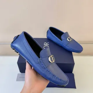 Dior Mocassin Cuir Bleu Or Boucle Métal D