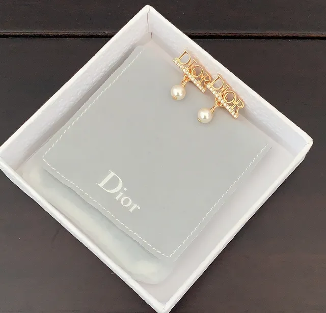 Dior Logo Gold White Pavé Crystal Detail Earrings 3