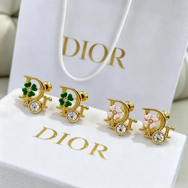 Dior Monogram Clover Crystal Stud Earrings 2