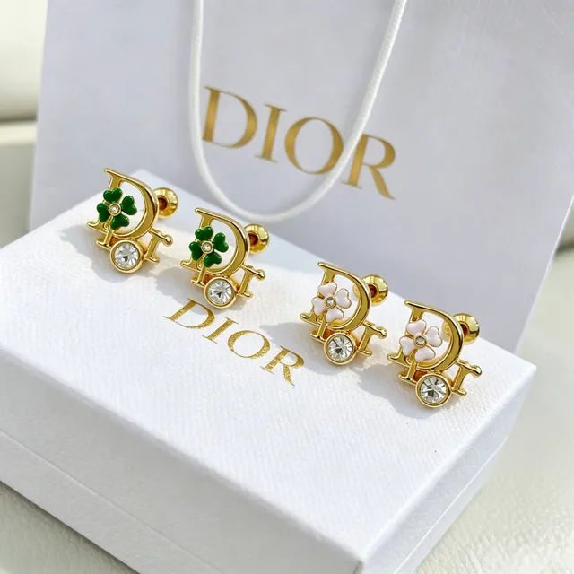 Dior Monogram Clover Crystal Stud Earrings 3