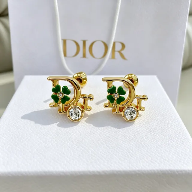 Dior Monogram Clover Crystal Stud Earrings 6