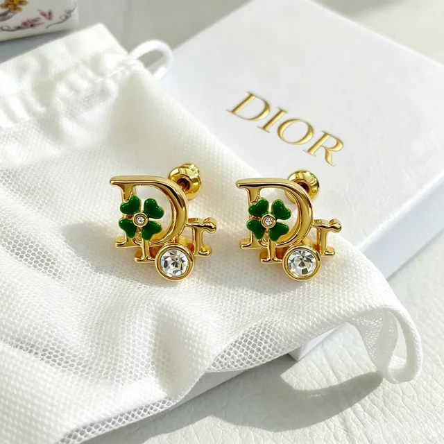 Dior Monogram Clover Crystal Stud Earrings 7