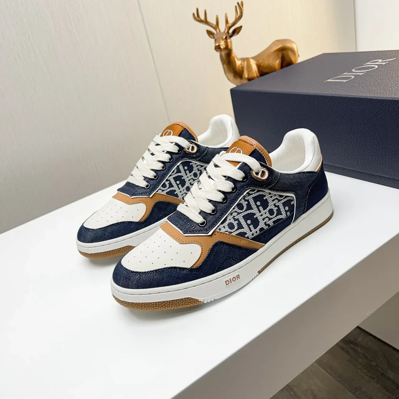Dior Navy Beige Denim Upper Oblique Monogram Panel Lifestyle Sneakers 5