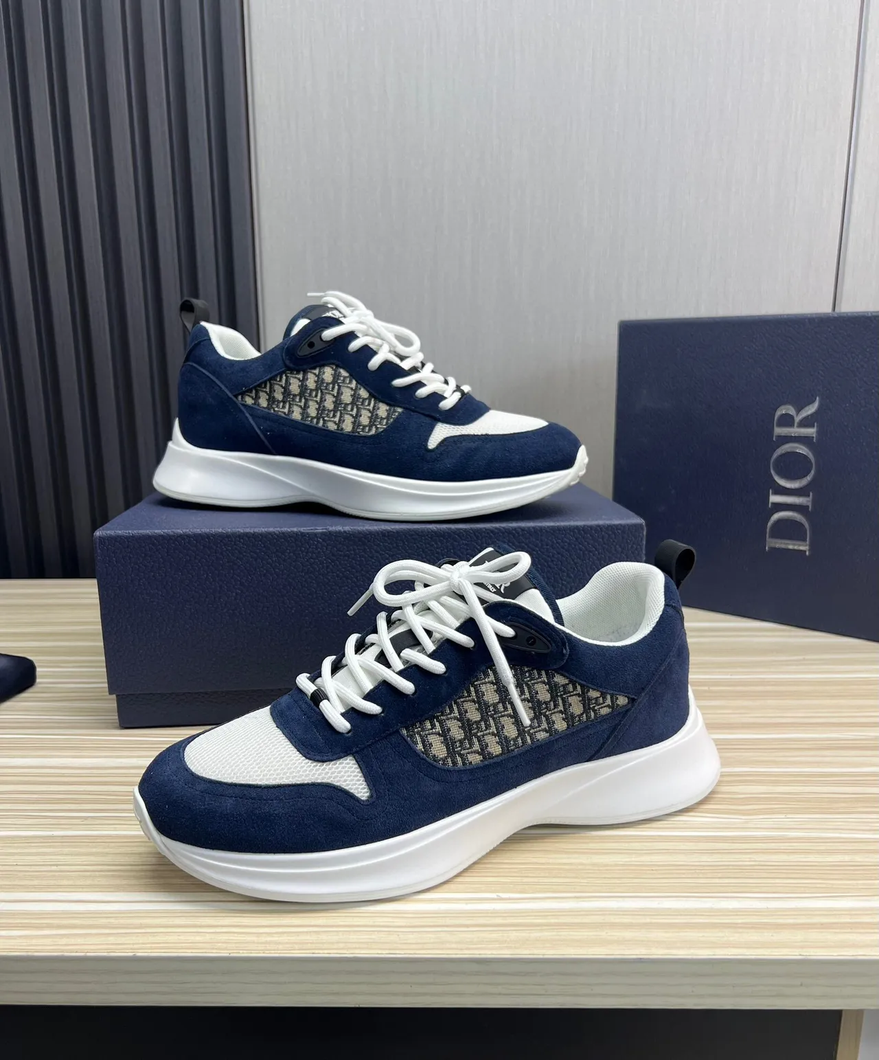Dior Navy White Blue Suede And Mesh Oblique Jacquard Side Panel Lifestyle Sneakers 3