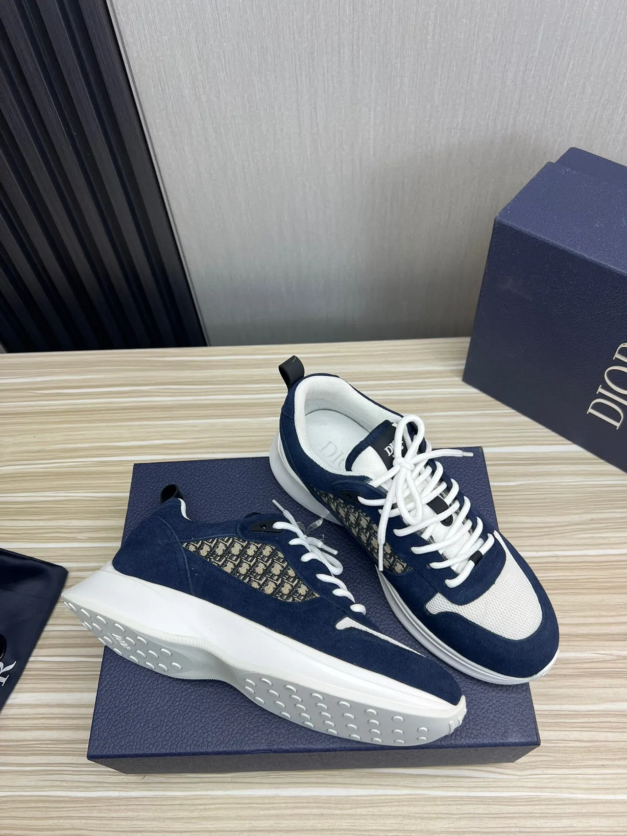 Dior Navy White Blue Suede And Mesh Oblique Jacquard Side Panel Lifestyle Sneakers 5