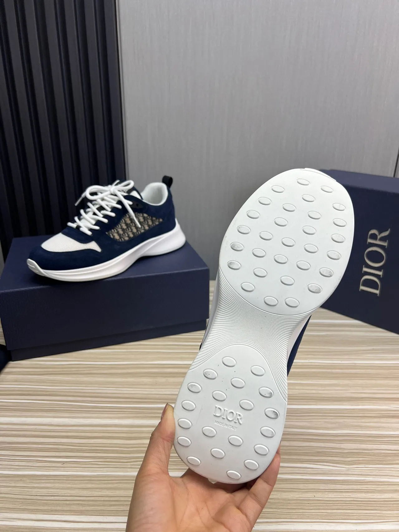 Dior Navy White Blue Suede And Mesh Oblique Jacquard Side Panel Lifestyle Sneakers 8