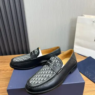 Dior Oblique mocassins cuir monogramme noir