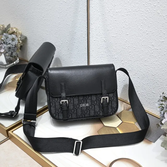 Dior Oblique Messenger حقيبة رسول أسود مونوغرام كانفاس جلد طية حقيبة رسول 2
