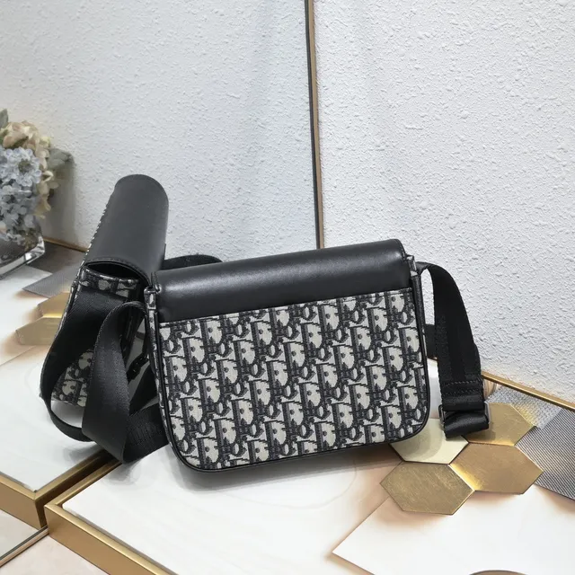 Dior Oblique Messenger حقيبة رسول أسود مونوغرام كانفاس جلد طية حقيبة رسول 4