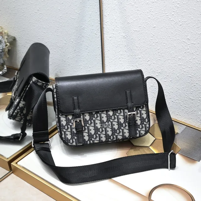 Dior Oblique Messenger حقيبة رسول أسود مونوغرام كانفاس جلد طية حقيبة رسول 7
