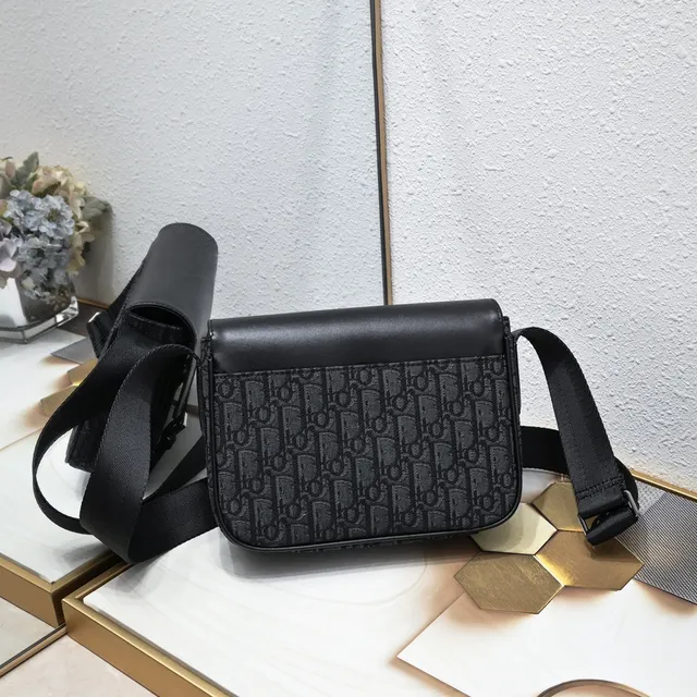 Dior Oblique Messenger حقيبة رسول أسود مونوغرام كانفاس جلد طية حقيبة رسول 8