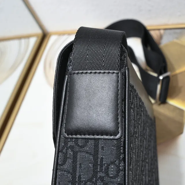 Dior Oblique Messenger حقيبة رسول أسود مونوغرام كانفاس جلد طية حقيبة رسول 9