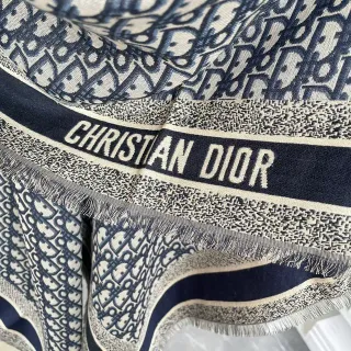 Dior Oblique Monogram Écharpe de Soie en Bleu Marine et Crème