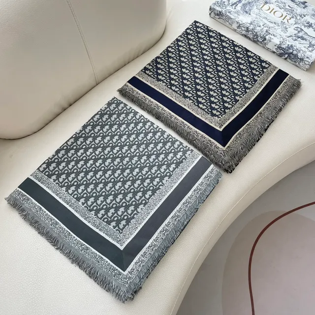 Dior Oblique Monogram Navy and Cream Silk Scarf 3