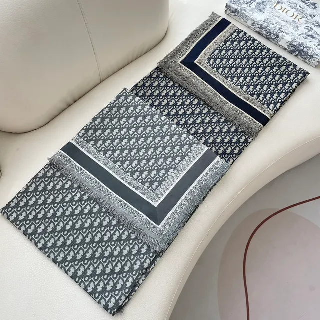 Dior Oblique Monogram Navy and Cream Silk Scarf 4