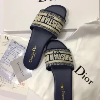 Dior Oblique Strap Slide नेवी और बेज चप्पल