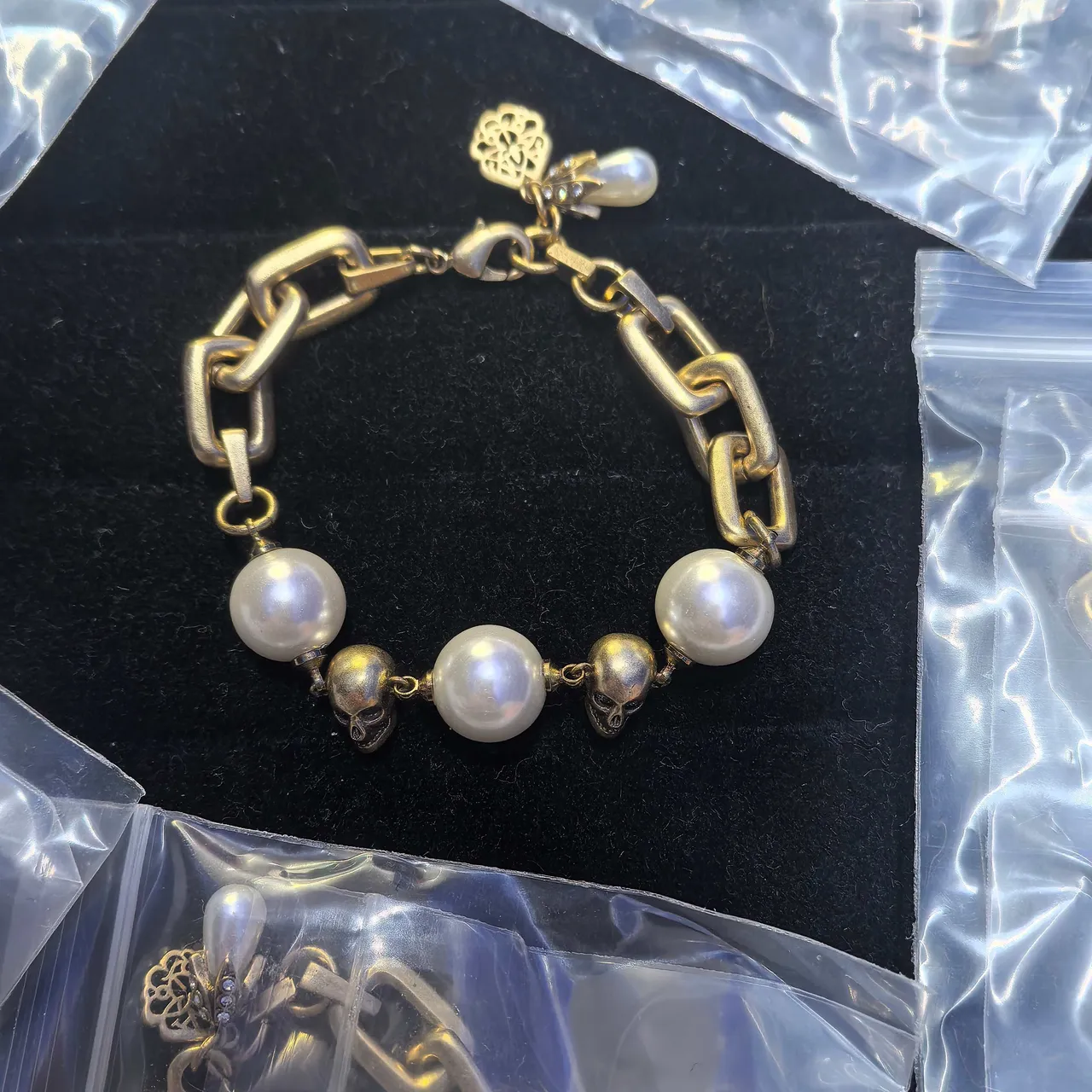 Dior Orange Gold Enamel-Letter Logo Pearl-Accented Bracelet 10