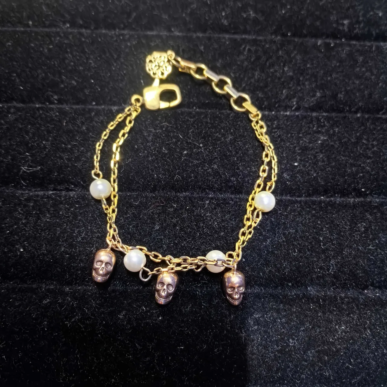 Dior Orange Gold Enamel-Letter Logo Pearl-Accented Bracelet 21