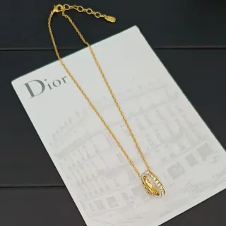 Dior Rose des Vents सلسلة حبلية ذهبية زرقاء مزدوجة الحلقات قلادة