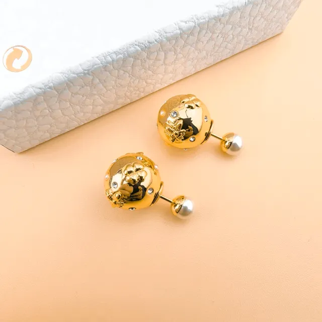 Dior Rose des Vents 金白球形正面花卉浮雕雕刻耳环 6