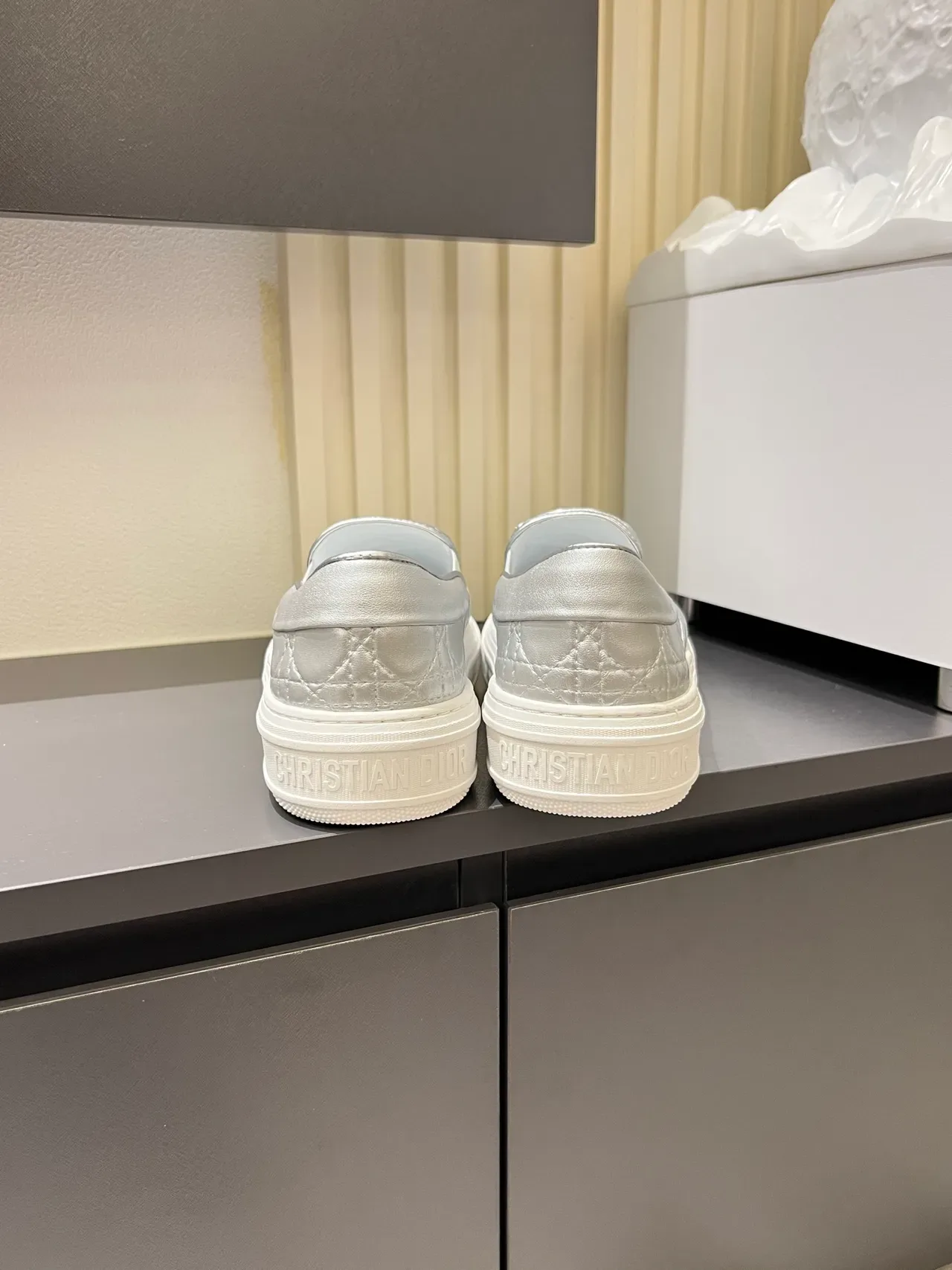 Dior Argent Blanc Matelassé Cannage Métallique Lifestyle Sneakers 2