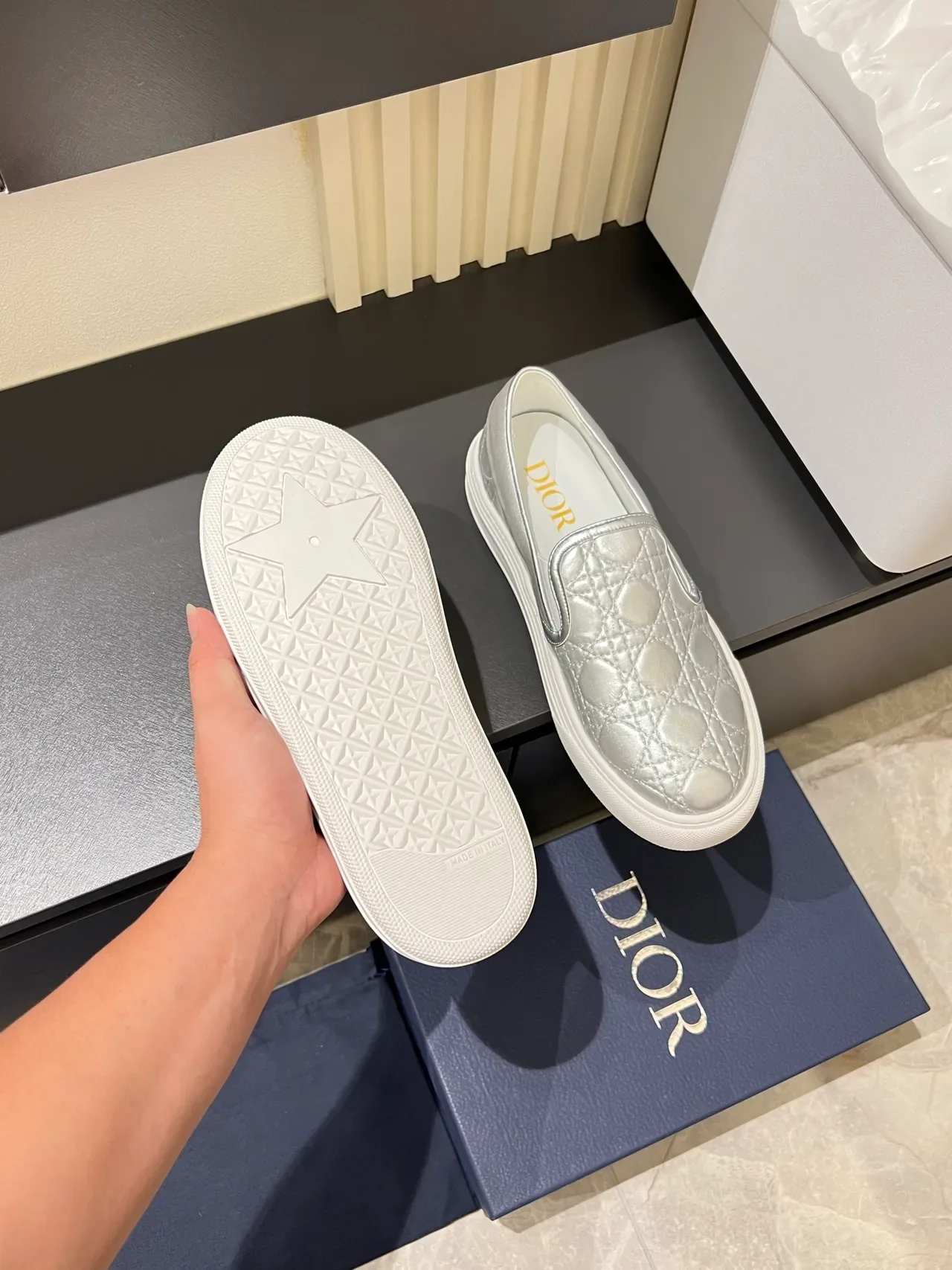 Dior Argent Blanc Matelassé Cannage Métallique Lifestyle Sneakers 3
