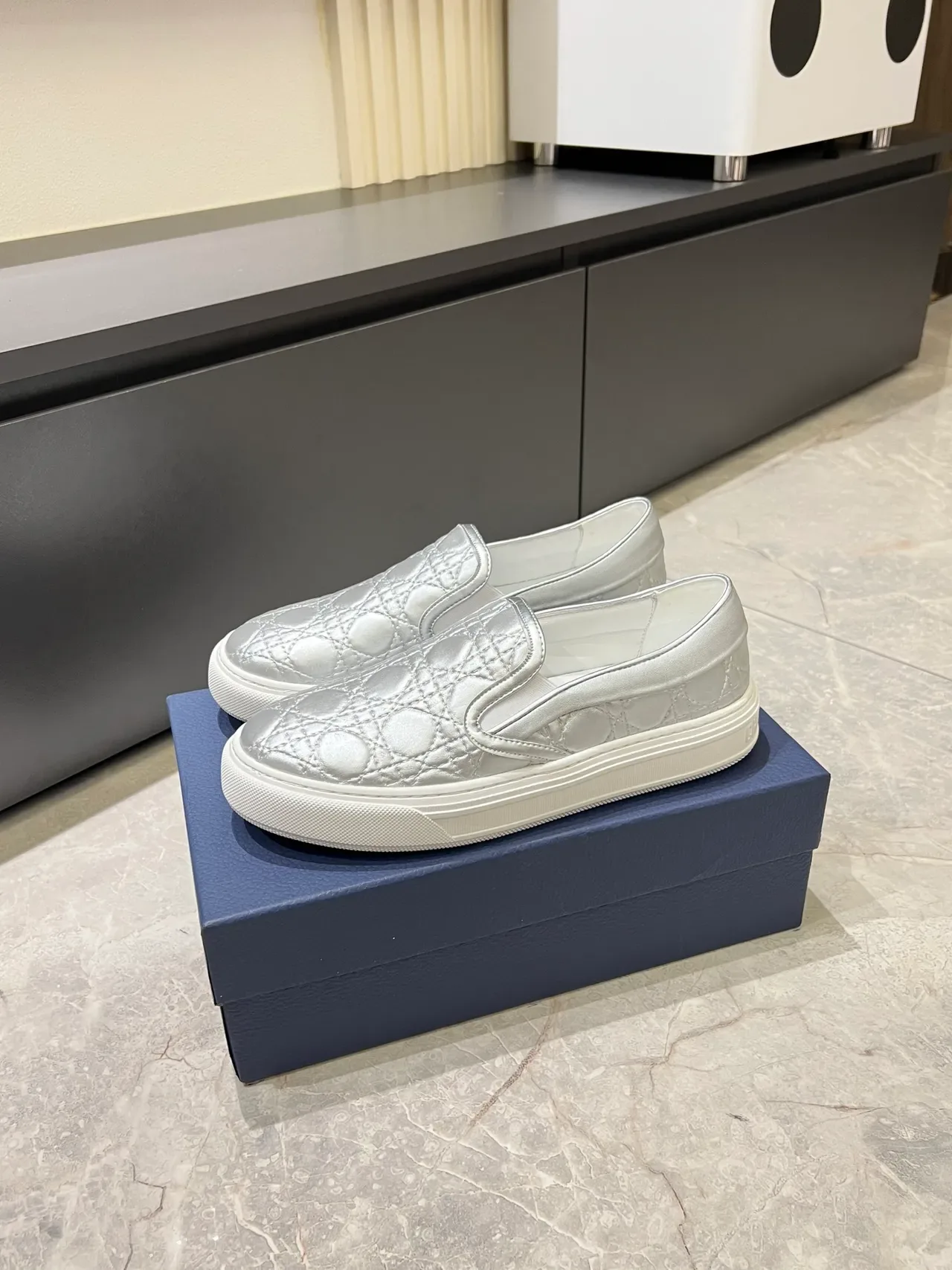 Dior Argent Blanc Matelassé Cannage Métallique Lifestyle Sneakers 4