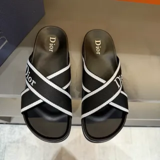 Dior Slide sandales noires et blanches à bride tressée