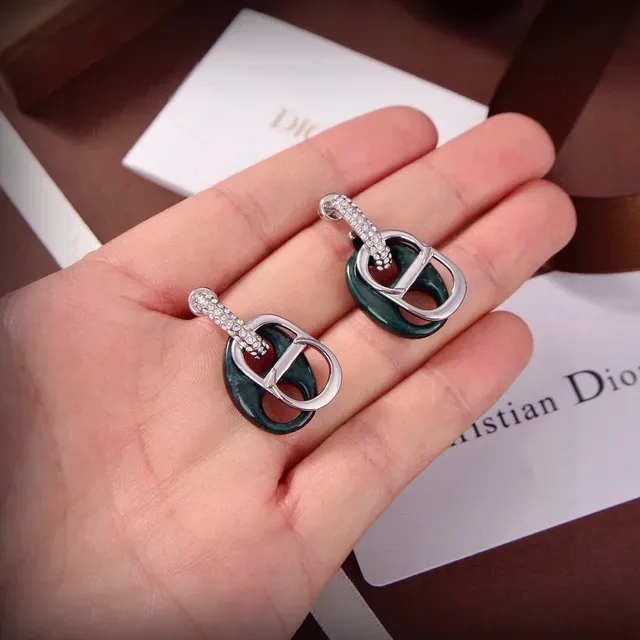 Dior Tribales সবুজ রূপালী D-আকৃতির মোটিফ ইনামেল-ভরা কানের দুল 2