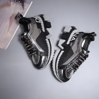 Dolce & Gabbana NS1 Noir et Argent Semelle plateforme Construction multi-matériaux Sneakers épaisses