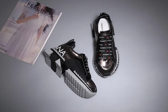 Dolce & Gabbana NS1 Negro y Plata Suela de plataforma Construcción multi-material Zapatillas gruesas 2