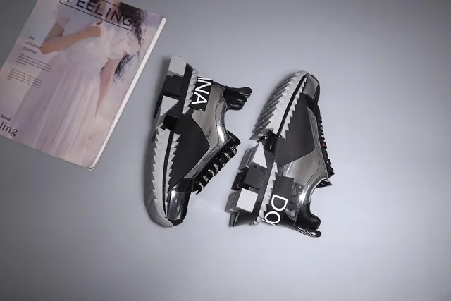 Dolce & Gabbana NS1 Negro y Plata Suela de plataforma Construcción multi-material Zapatillas gruesas 5
