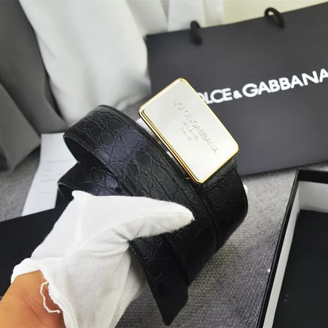 Dolce & Gabbana Portofino 黑色金色鳄鱼压纹矩形扣环皮带 2