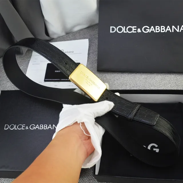 Dolce & Gabbana Portofino 黑色金色鳄鱼压纹矩形扣环皮带 4