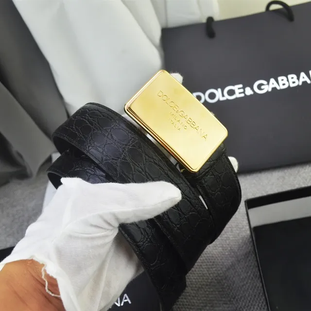Dolce & Gabbana Portofino 黑色金色鳄鱼压纹矩形扣环皮带 5