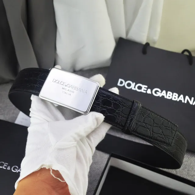 Dolce & Gabbana Portofino 黑色金色鳄鱼压纹矩形扣环皮带 6