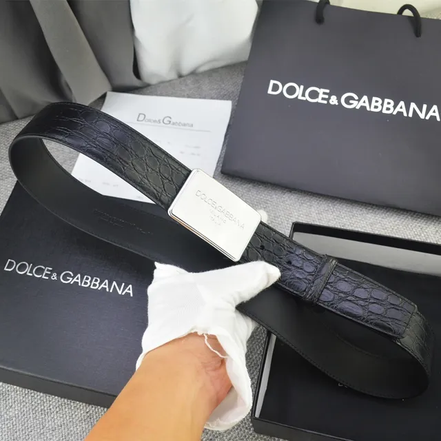 Dolce & Gabbana Portofino 黑色金色鳄鱼压纹矩形扣环皮带 7