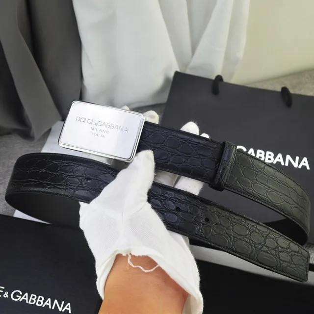 Dolce & Gabbana Portofino 黑色金色鳄鱼压纹矩形扣环皮带 8