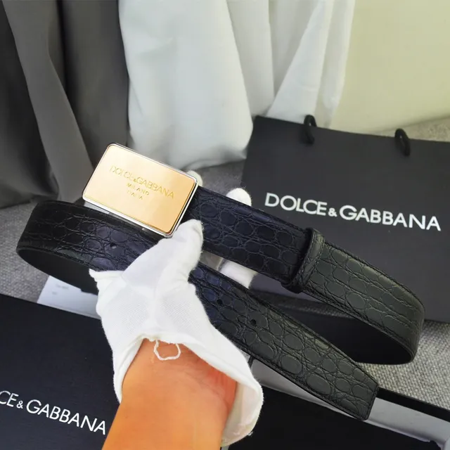 Dolce & Gabbana Portofino 黑色金色鳄鱼压纹矩形扣环皮带 9