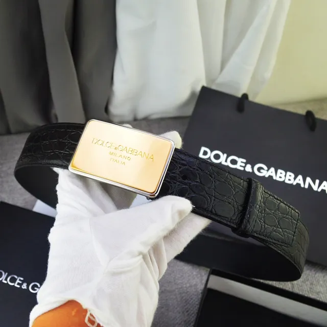Dolce & Gabbana Portofino 黑色金色鳄鱼压纹矩形扣环皮带 10