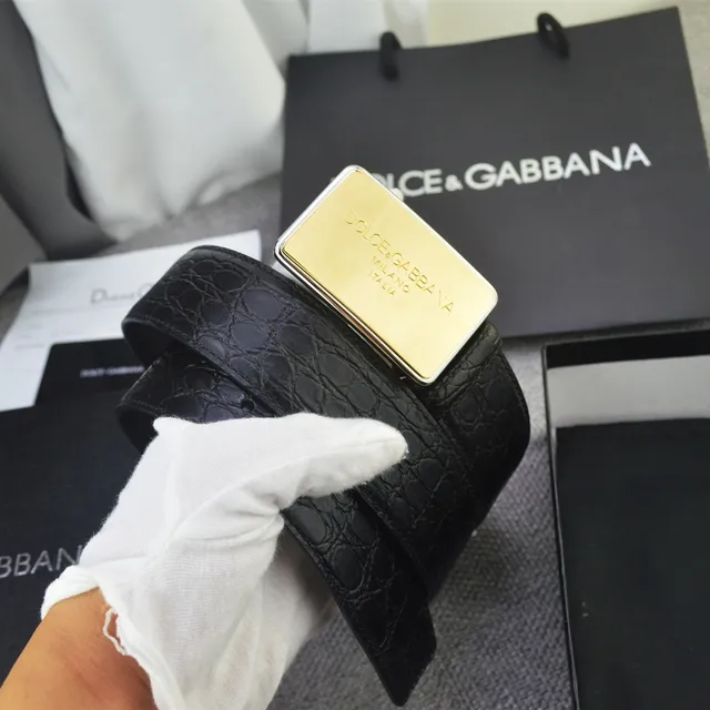 Dolce & Gabbana Portofino 黑色金色鳄鱼压纹矩形扣环皮带 11
