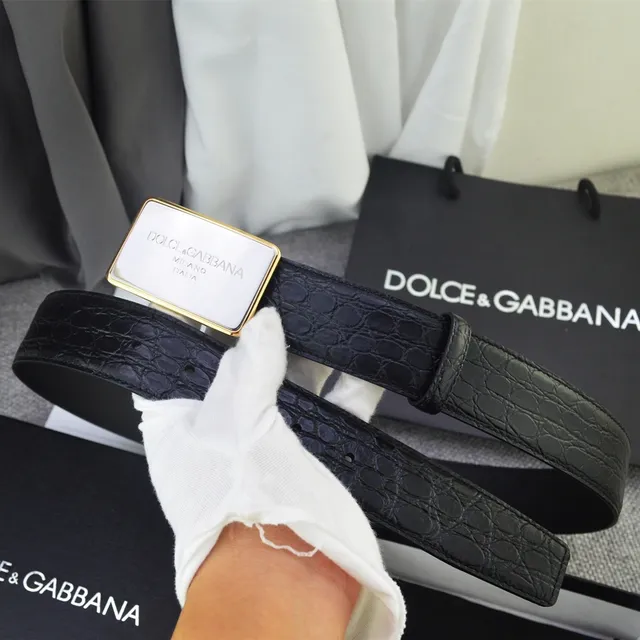 Dolce & Gabbana Portofino 黑色金色鳄鱼压纹矩形扣环皮带 12