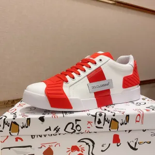 Dolce & Gabbana Branco Vermelho Couro Superior Recobrimentos de Borracha Ousados Estilo de Vida Tênis